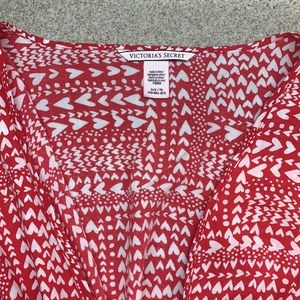 Victoria Secrets red w/ white hearts cinch waist robe top VALENTINES kimono O/S